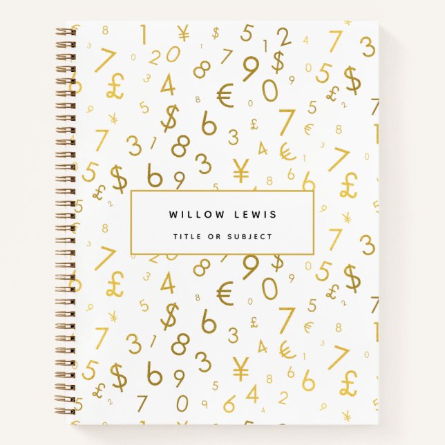 Cuaderno Patrón de números de lujo y símbolos de moneda (Anverso)