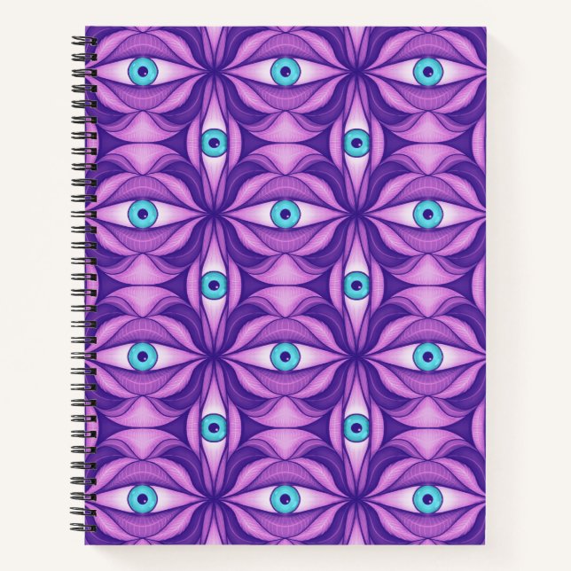 Cuaderno Patrón de ojo botánico abstracto maximalista púrpu (Anverso)