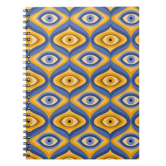 Cuaderno Patrón de ojo psicodélico azul añil amarillo (Frente)