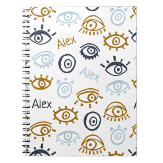 Cuaderno Patrón de ojos malvados monogramado | Agregar bloc