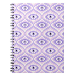 Cuaderno Patrón de ojos trippy raros - Púrpura pastel y ros