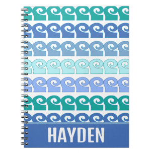 Cuaderno Patrón de olas modernas en azul personalizado