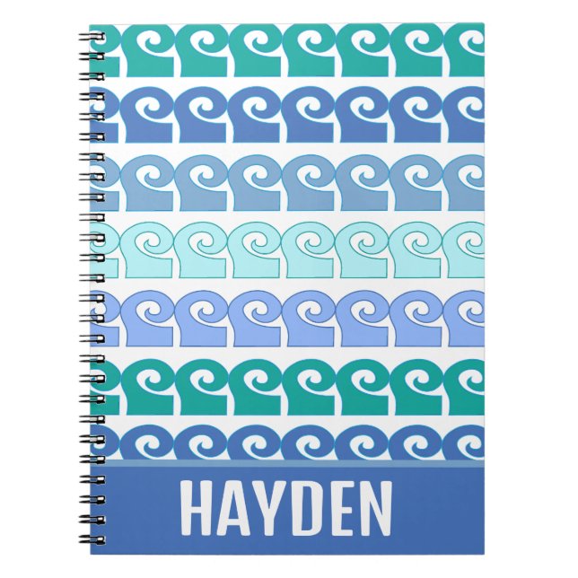 Cuaderno Patrón de olas modernas en azul personalizado (Frente)