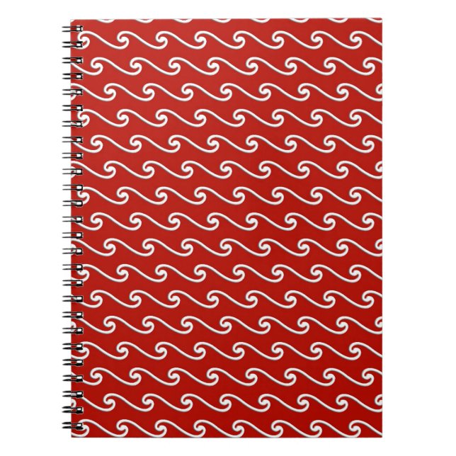 Cuaderno Patrón de onda chino - blanco sobre rojo profundo (Frente)