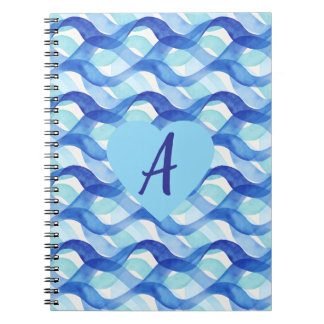 Cuaderno Patrón de onda de acuarela de flujo oceánico