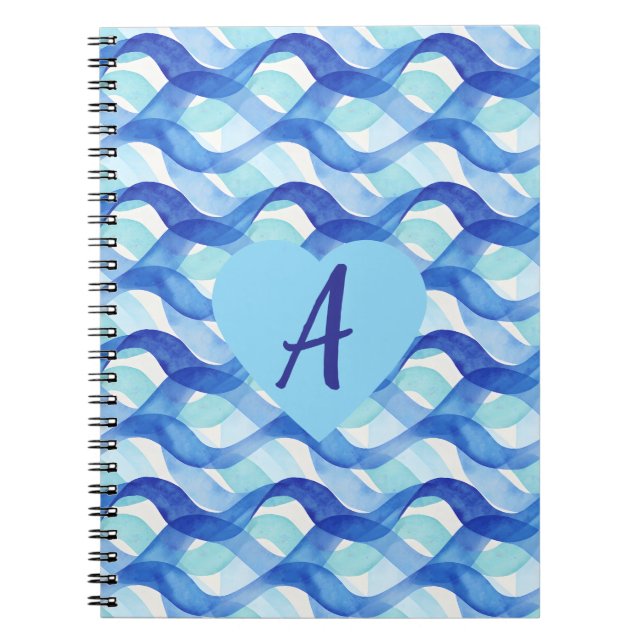 Cuaderno Patrón de onda de acuarela de flujo oceánico (Frente)