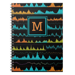 Cuaderno Patrón de Onda de Sonido Abstracto Retro Monograma