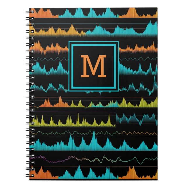 Cuaderno Patrón de Onda de Sonido Abstracto Retro Monograma (Frente)