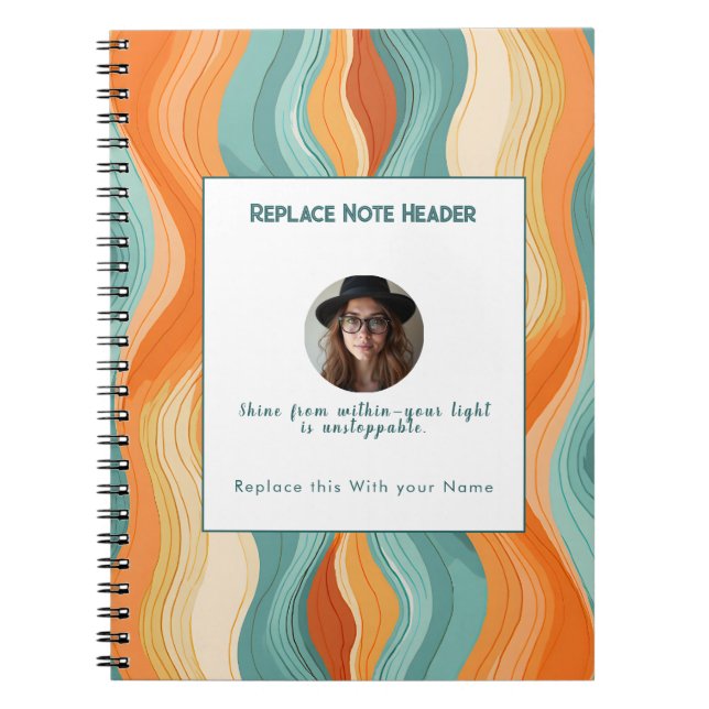 Cuaderno Patrón de onda naranja y azul personalizado  (Frente)