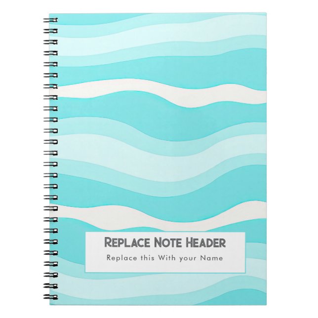 Cuaderno Patrón de onda personalizado de aqua y blanco  (Frente)