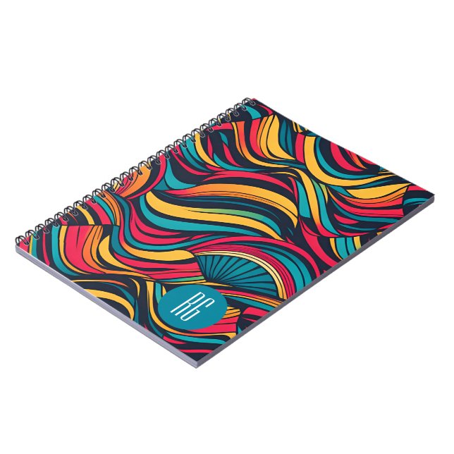 Cuaderno Patrón de ondas abstractas monogramadas personaliz (Lado Izquierdo)