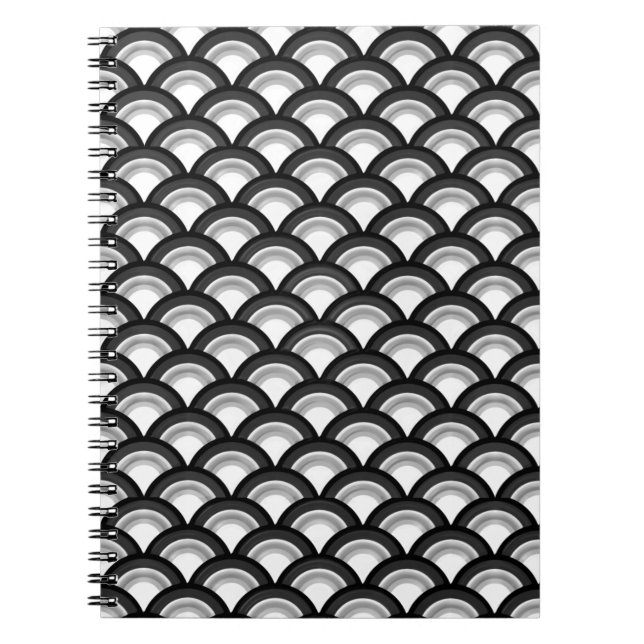 Cuaderno Patrón de ondas Art Deco - blanco y negro (Frente)