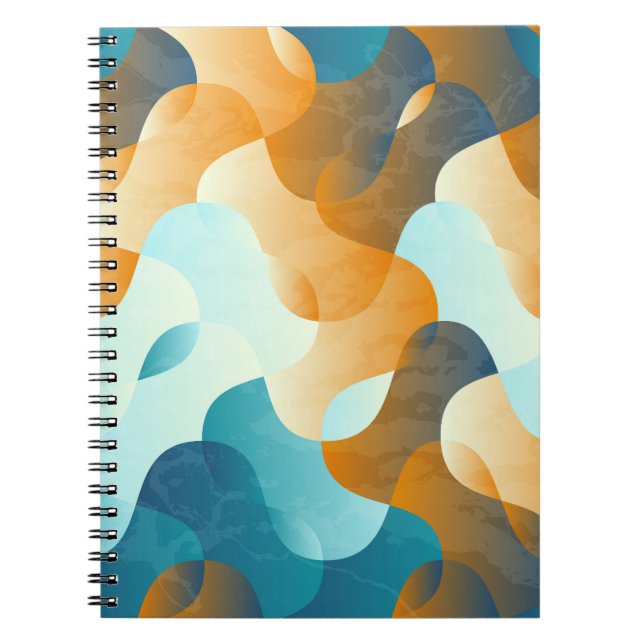 Cuaderno Patrón de ondas de cosecha, azul y marrón. (Frente)