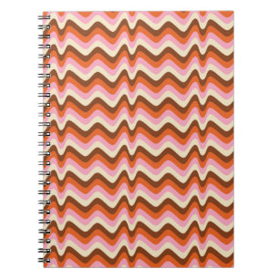 Cuaderno Patrón de ondas marrón y rosa retro de los años 70