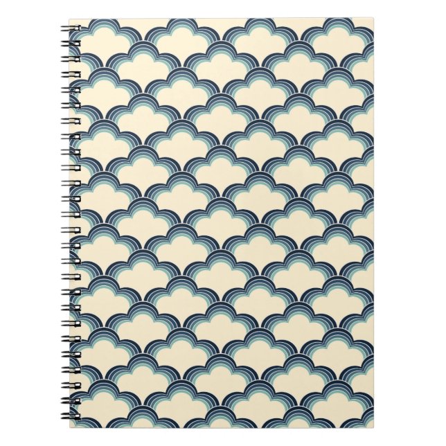 Cuaderno Patrón de ondas retro azul (Frente)