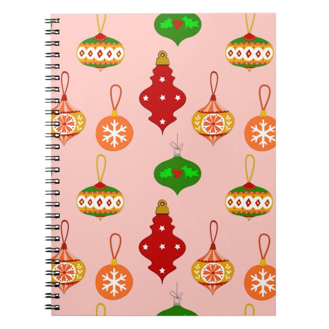 Cuaderno Patrón de ornamentos antiguos en rojo, verde y ros (Frente)