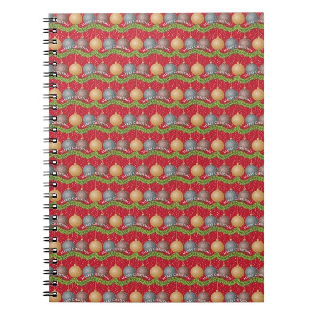 Cuaderno Patrón de ornamentos de la bola de navidad ROJO (Frente)