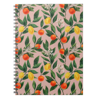 Cuaderno Patrón de ornamentos de ramas de cítricos de color