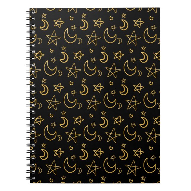 Cuaderno Patrón de oro de lunas y estrellas (Frente)