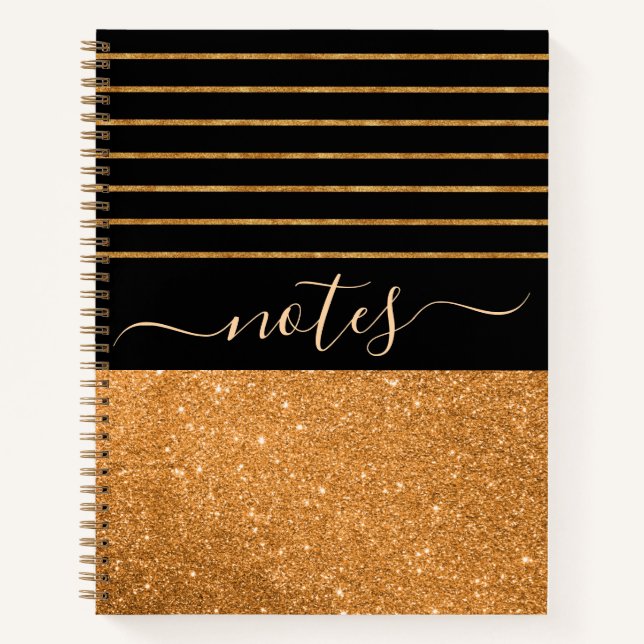 Cuaderno Patrón de oro - rayas negras Portátil (Anverso)