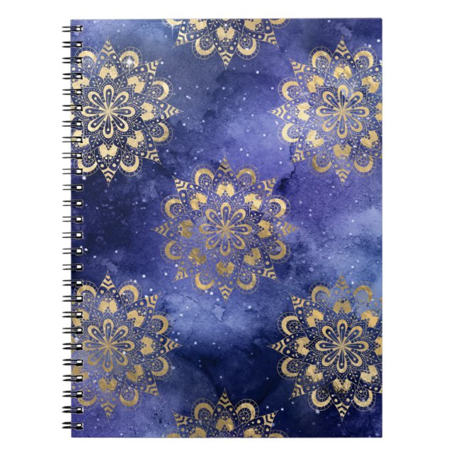 Cuaderno Patrón de oro y galaxia azul Dharma Mandala (Frente)