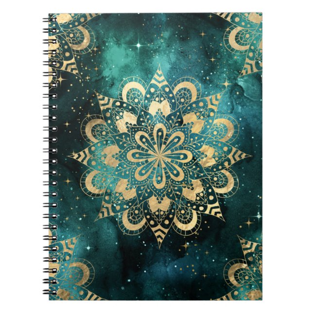 Cuaderno Patrón de oro y galaxia verde Dharma Mandala (Frente)