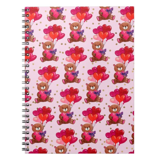 Cuaderno Patrón de oso de peluche con globos en forma de co (Frente)