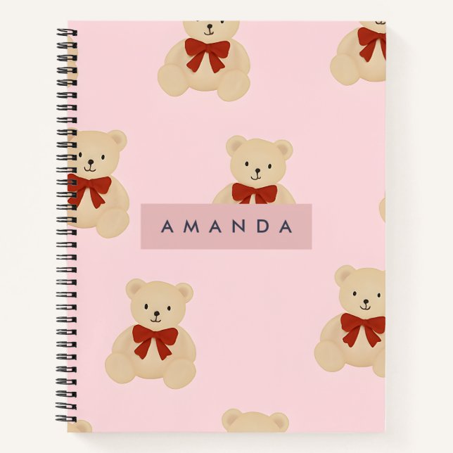 Cuaderno Patrón de oso de Teddy de Kawaii personalizado (Anverso)