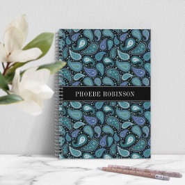 Cuaderno Patrón de paisley azul retro moderno