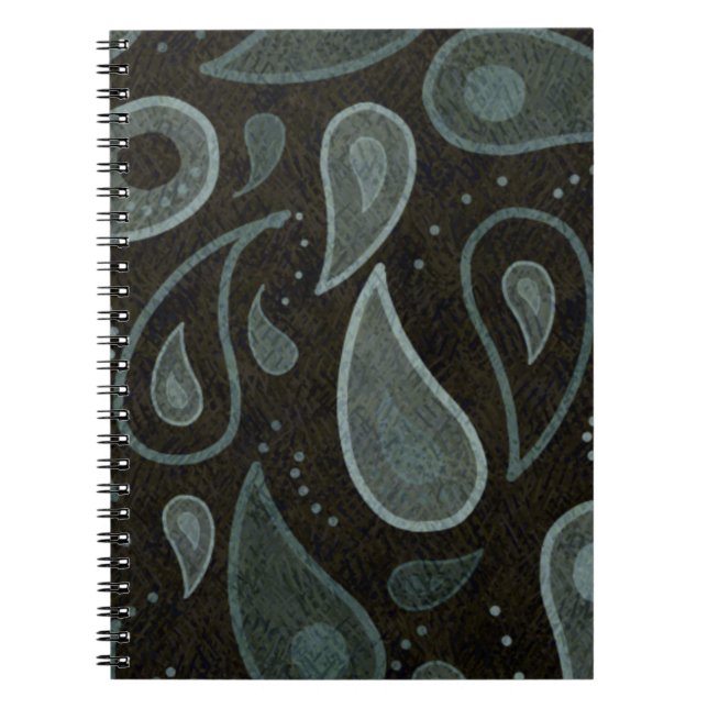 Cuaderno Patrón de paisley negro y gris (Frente)