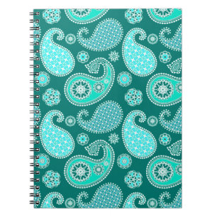 Cuaderno Patrón de paisley, turquesa, aqua y blanco