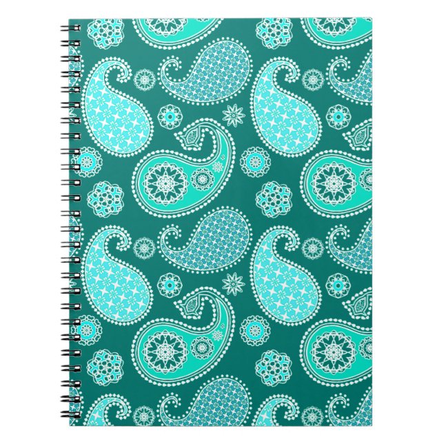 Cuaderno Patrón de paisley, turquesa, aqua y blanco (Frente)