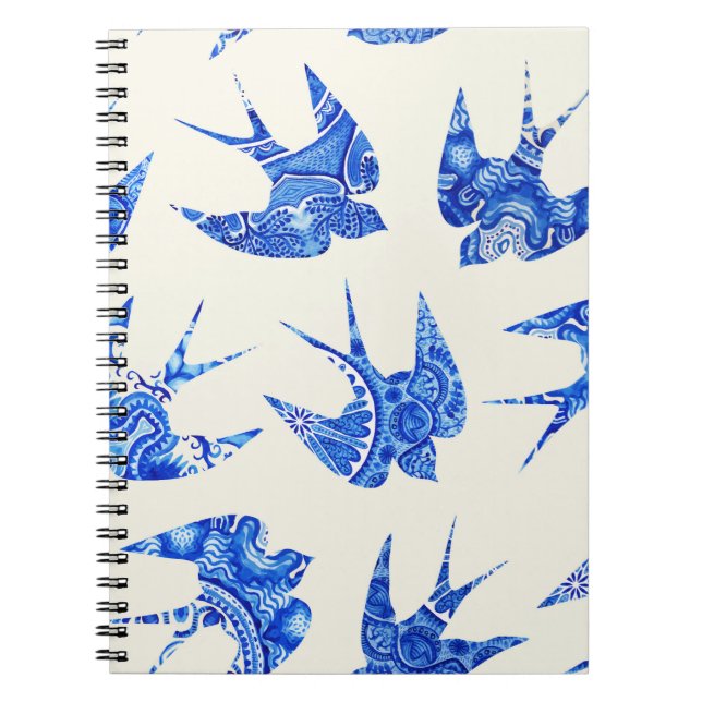 Cuaderno Patrón de pájaro de color azul tragante (Frente)