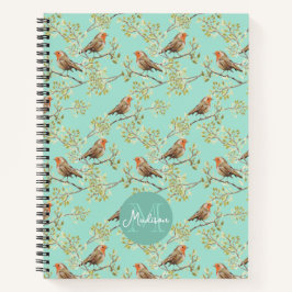 Cuaderno Patrón de pájaro Robin europeo pintado de época