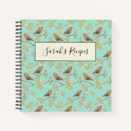 Cuaderno Patrón de pájaro Robin europeo pintado de época