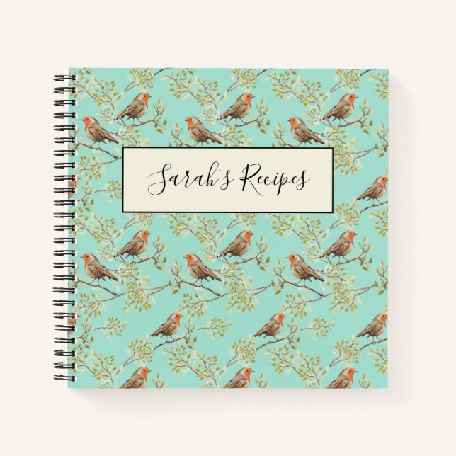 Cuaderno Patrón de pájaro Robin europeo pintado de época (Anverso)