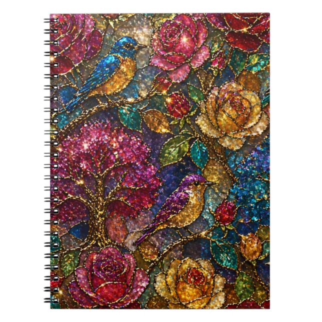 Cuaderno Patrón de Pájaros Florales de Galaxia (Frente)