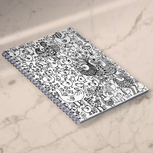 Cuaderno Patrón de pájaros moderno simple en blanco y negro