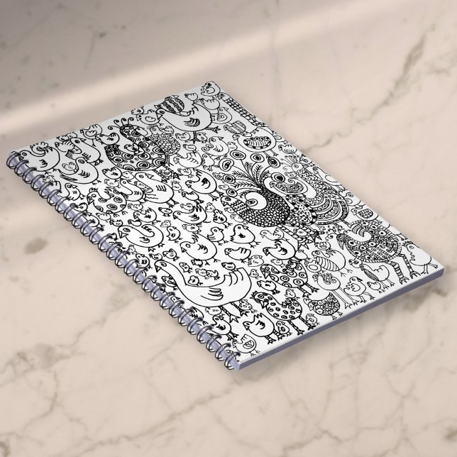 Cuaderno Patrón de pájaros moderno simple en blanco y negro (Modern Simple Black and White Birds Pattern Notebook)