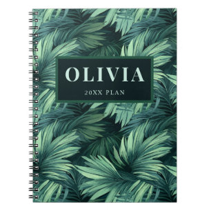 Cuaderno Patrón de palmera tropical de la jungla verde negr