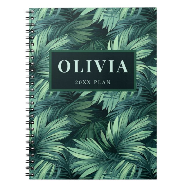 Cuaderno Patrón de palmera tropical de la jungla verde negr (Frente)