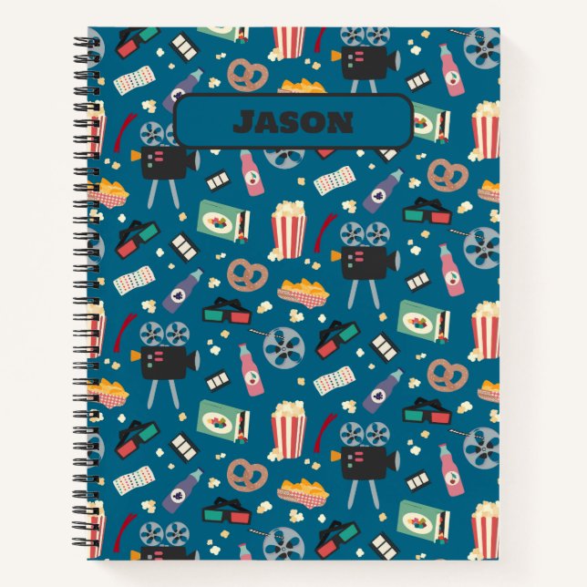 Cuaderno Patrón de palomitas de cine nocturno personalizado (Anverso)
