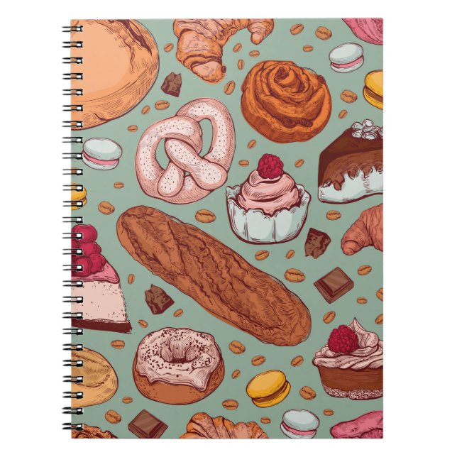 Cuaderno Patrón de panadería de dibujo a mano. Diferencia (Frente)