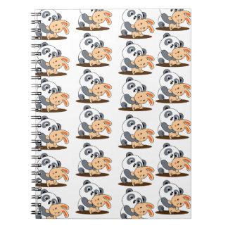 Cuaderno Patrón de Panda Adorable Abrazando a Conejo