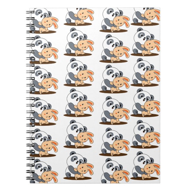 Cuaderno Patrón de Panda Adorable Abrazando a Conejo (Frente)