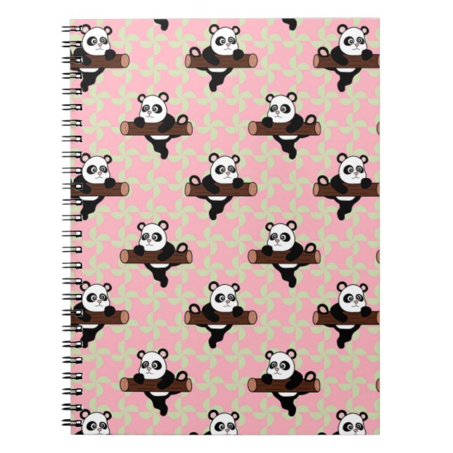Cuaderno Patrón de Panda Adorable en Rosa – Kawaii Perfecto (Frente)