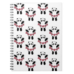 Cuaderno Patrón de Panda Adorable Sosteniendo Corazones