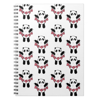 Cuaderno Patrón de Panda Adorable Sosteniendo Corazones