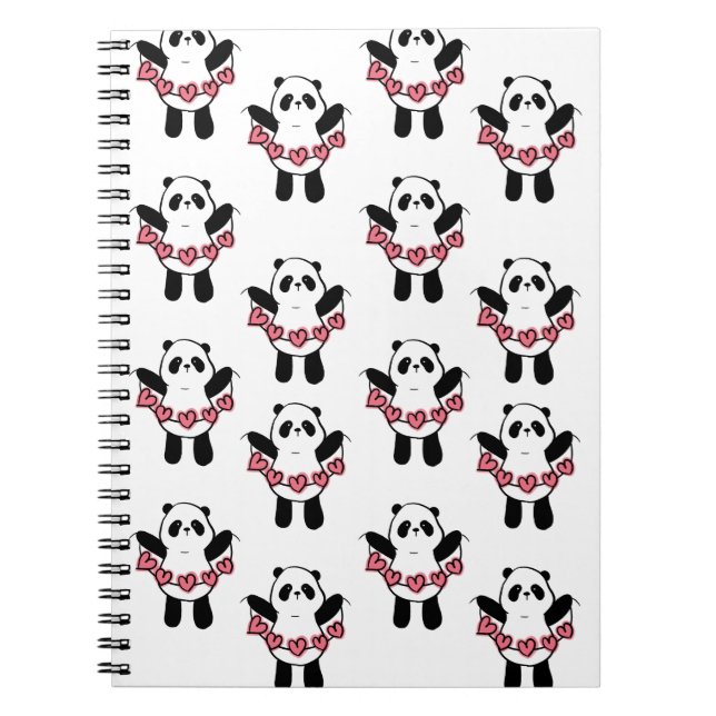Cuaderno Patrón de Panda Adorable Sosteniendo Corazones (Frente)