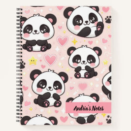 Cuaderno Patrón de panda sonriente suave rosa personalizado